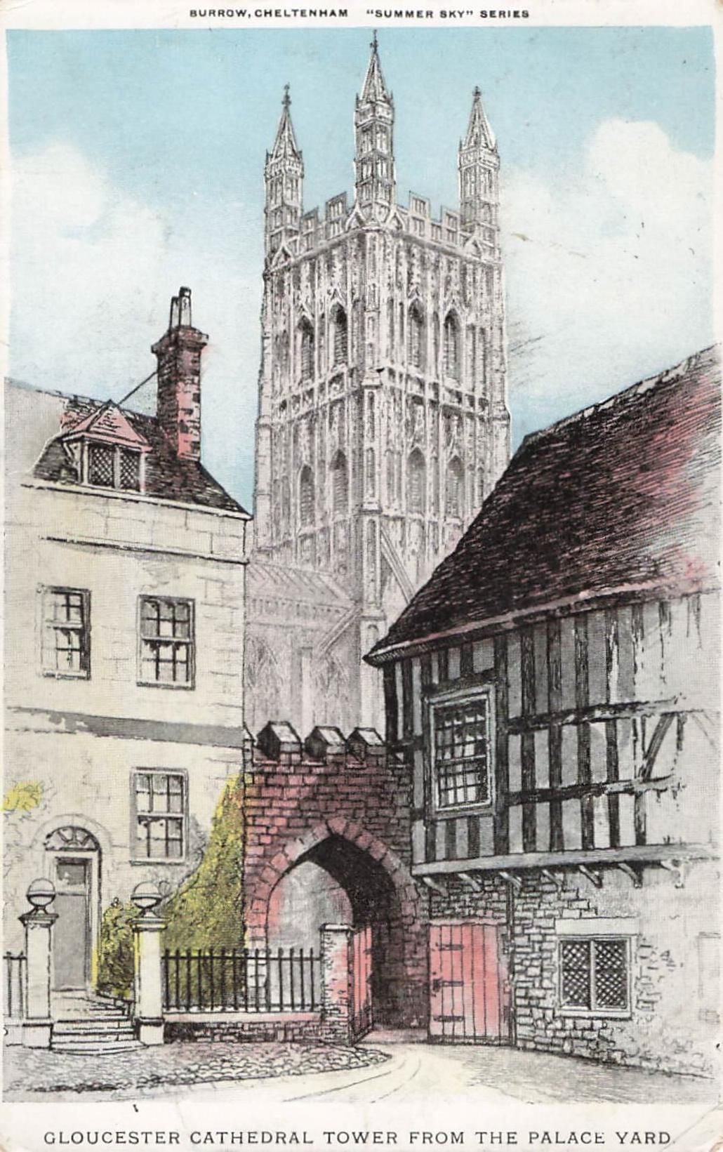 Gloucestershire Postcard-Gloucester Cathedral, Tower From Palace Yard-Early