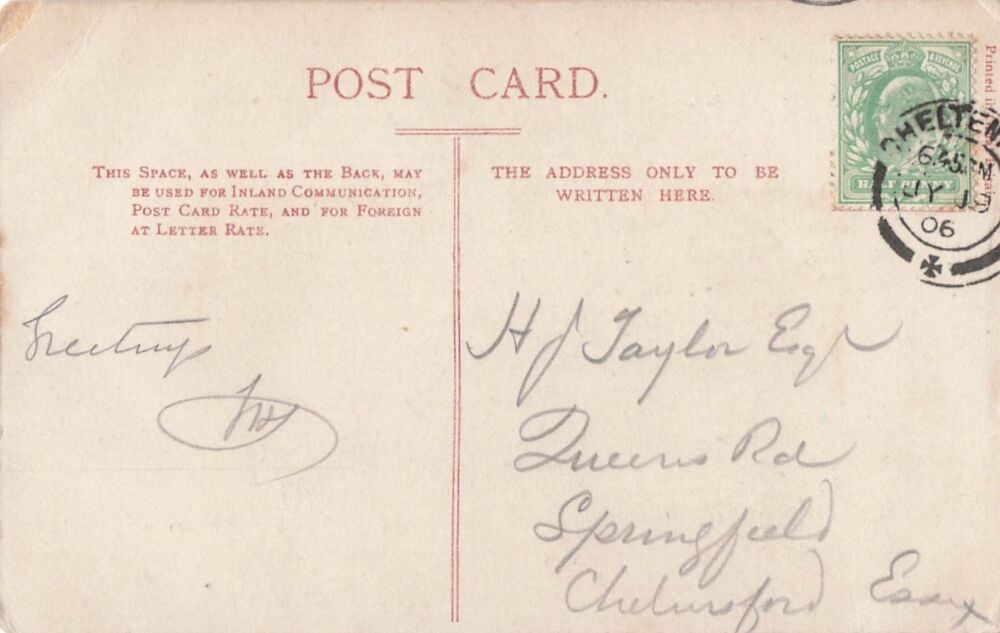 Gloucestershire Postcard-Gloucester Cathedral, Tower From Palace Yard-Early 1900s | Sent To Mr H J TAYLOR, Chelmsford, Essex, 1906