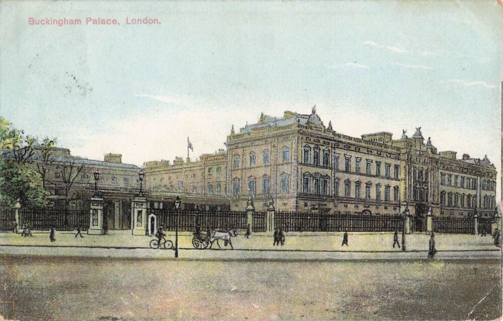 London Postcard-Buckingham Palace-Edwardian Colour Tinted Photo View | Miss D TAYLOR, Chelmsford, 1905