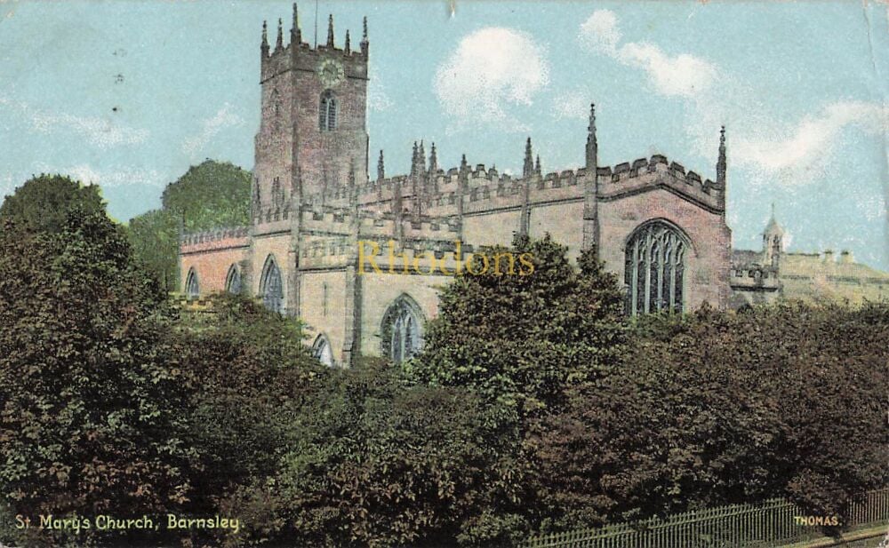 Yorkshire Postcard-St Marys Church, Barnsley-Early 1900s PC | Miss JAMES Cheniston Gardens London, 1908