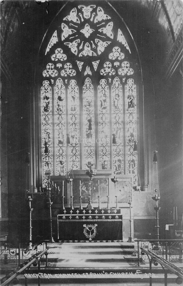 Sussex Postcard-Brighton-Chancel, St Pauls Church-Early 1900s RPPC | Miss JAMES, West Kensington, 1906