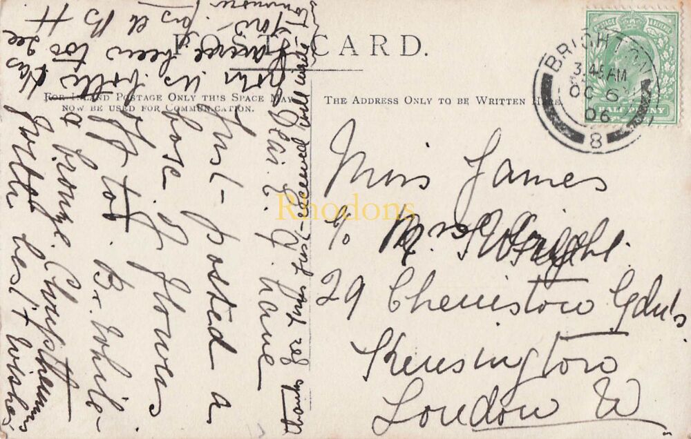 Sussex Postcard-Brighton-Chancel, St Pauls Church-Early 1900s RPPC | Miss JAMES, West Kensington, 1906