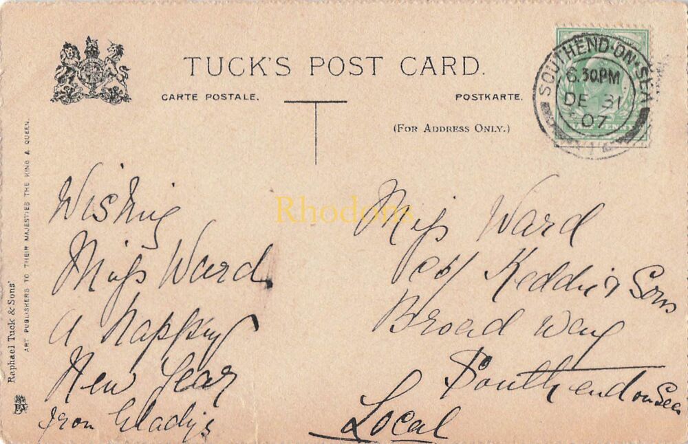 Genealogy Postcard-Miss WARD c/o Keddie & Sons Southend on Sea 1907 | Raphael Tuck Art Series