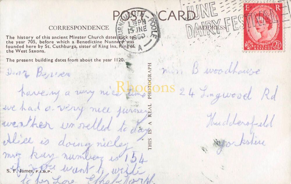 Dorset Postcard-Wimborne Minster Looking East-1960s Real Photo View