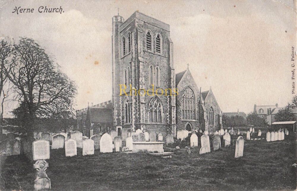 Kent Postcard-Herne Church, Herne Bay-Edwardian Era PC | Mrs NORTHEAST, M M Police, Bulford Camp, 1904
