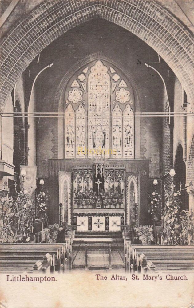 Sussex Postcard-The Altar, St Marys Church, Littlehampton, Sussex-Early 1900s PC | Miss E JAMES, Kensington, 1907