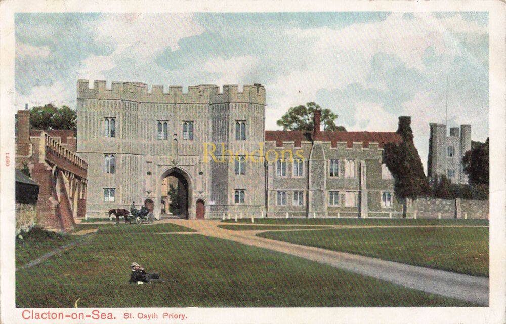 Essex Postcard-Clacton on Sea, St Osyth Priory-Early 1900s, Peacock Series | Miss E JAMES, Hyde Park London 1904