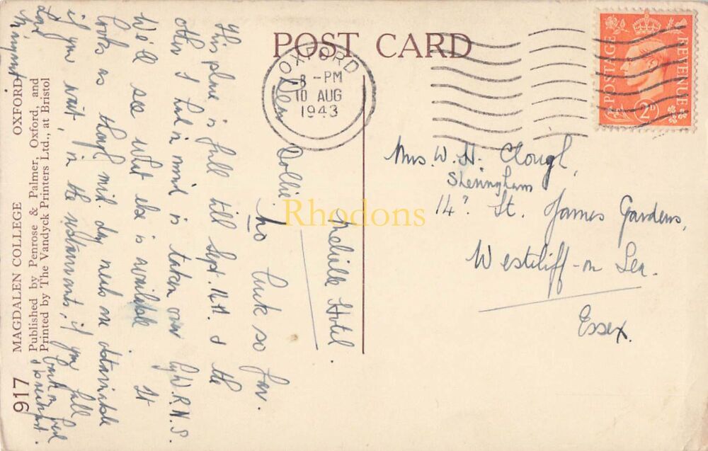 Oxford Postcard-Magdalen College, Cloister Quad-1940s-Penrose & Palmer #917