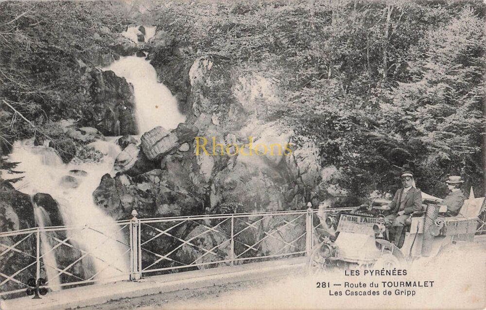 France Postcard-Les Pyrenees, Route Du Tourmalet, Les Cascades de Gripp-Early 1900s PC | Mr H TILBURY, Teddington 1906