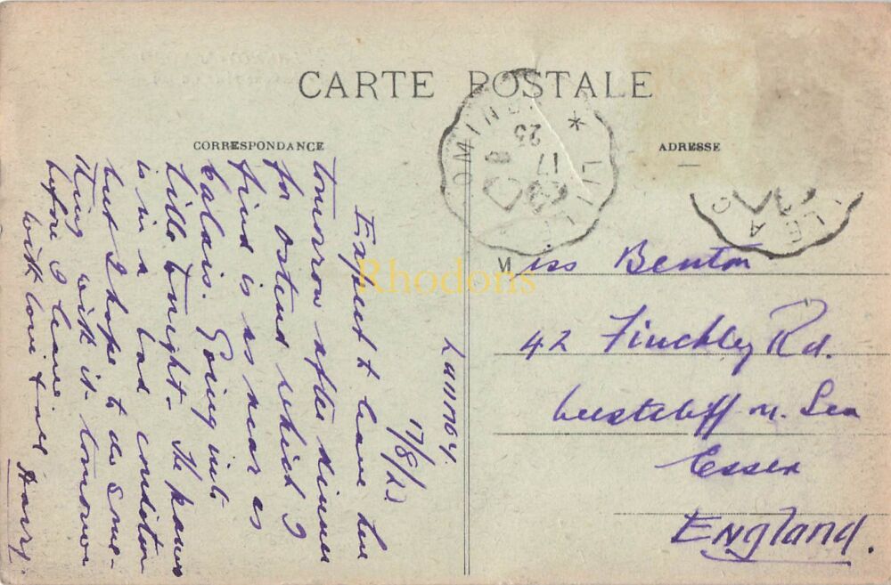 France Postcard-Lannoy du Nord-Le Kiosque Place Carnot-1920s Photo View | Miss BENTON, Westcliff on Sea, 1923