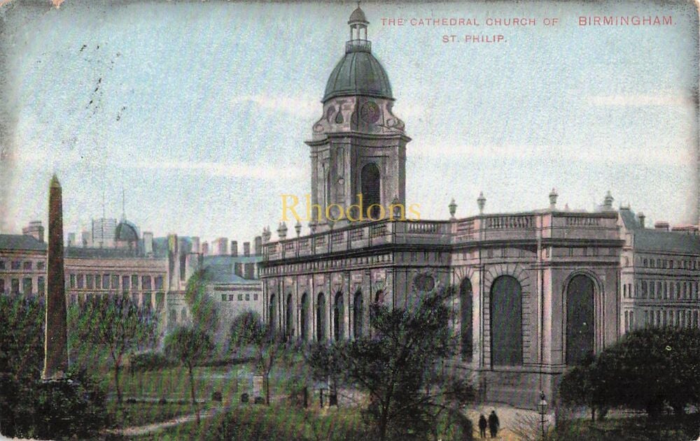 Birmingham Postcard-The Cathedral Church of St Philip, Birmingham. Early 1900s Kromo Series | Miss BASS, Newport, Salop, 1907