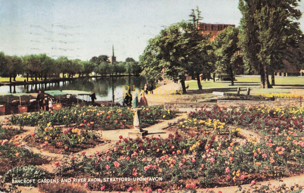 Warwickshire Postcard-Bancroft Gardens And River Avon-Stratford on Avon-1950s Salmon PC