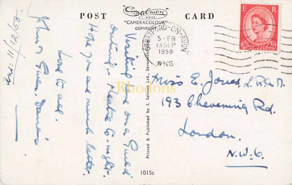 Warwickshire Postcard-Bancroft Gardens And River Avon-Stratford on Avon-1950s Salmon PC