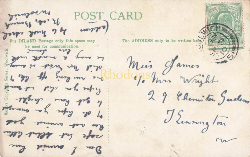 London Postcard-Woolwich-Garrison Church and Crimean Memorial-Early 1900s Local Publisher | Miss JAMES 1910