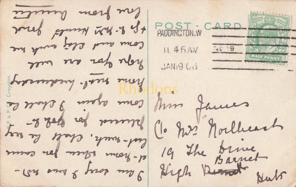 London Postcard-Imperial Institute, London-Early 1900s | Miss JAMES, High Barnet, Herts. 1906