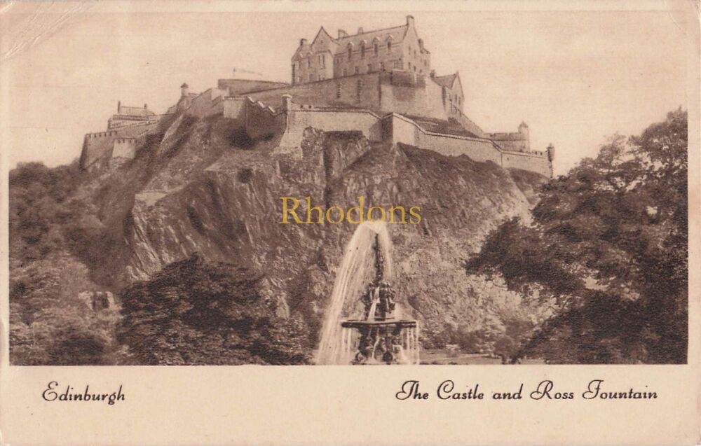 Scotland Postcard-Edinburgh, The Castle and Ross Fountain-1940s Valentines Velvette Gravure PC