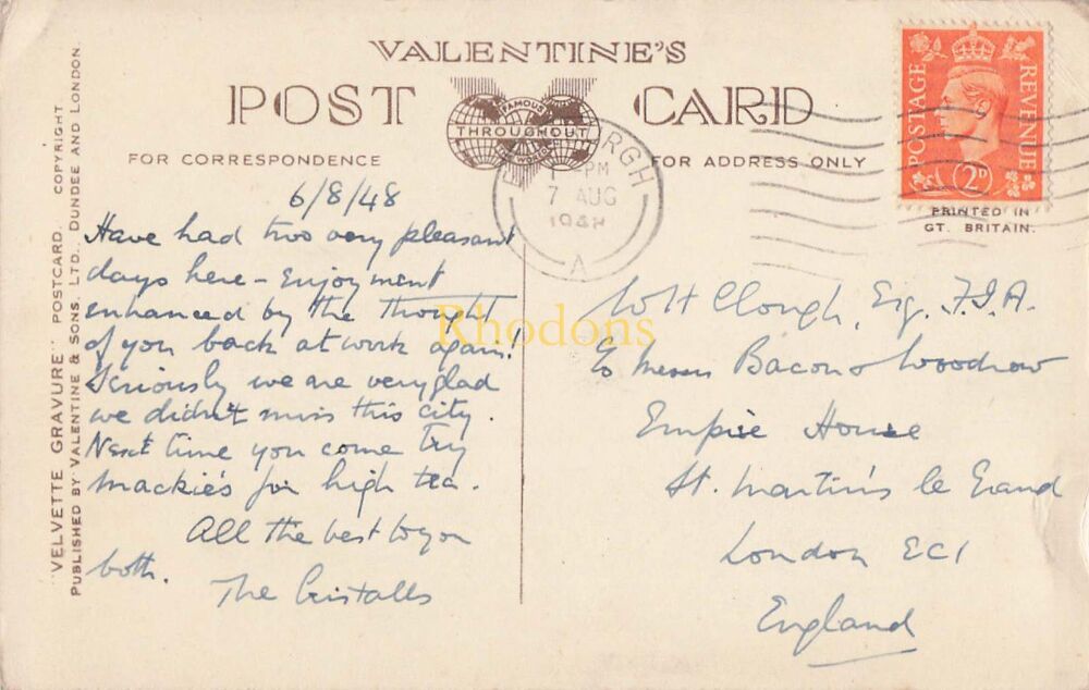 Scotland Postcard-Edinburgh, The Castle and Ross Fountain-1940s Valentines Velvette Gravure PC