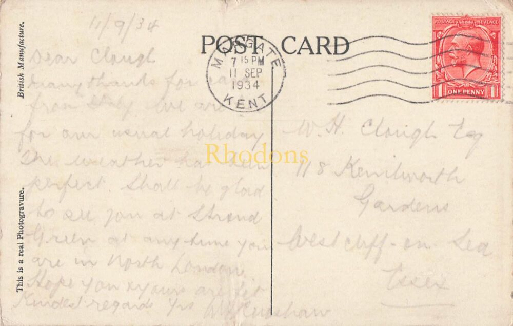 Kent Postcards-Cliftonville, Pavilion and Winter Gardens-1930s Real Photogravure PC