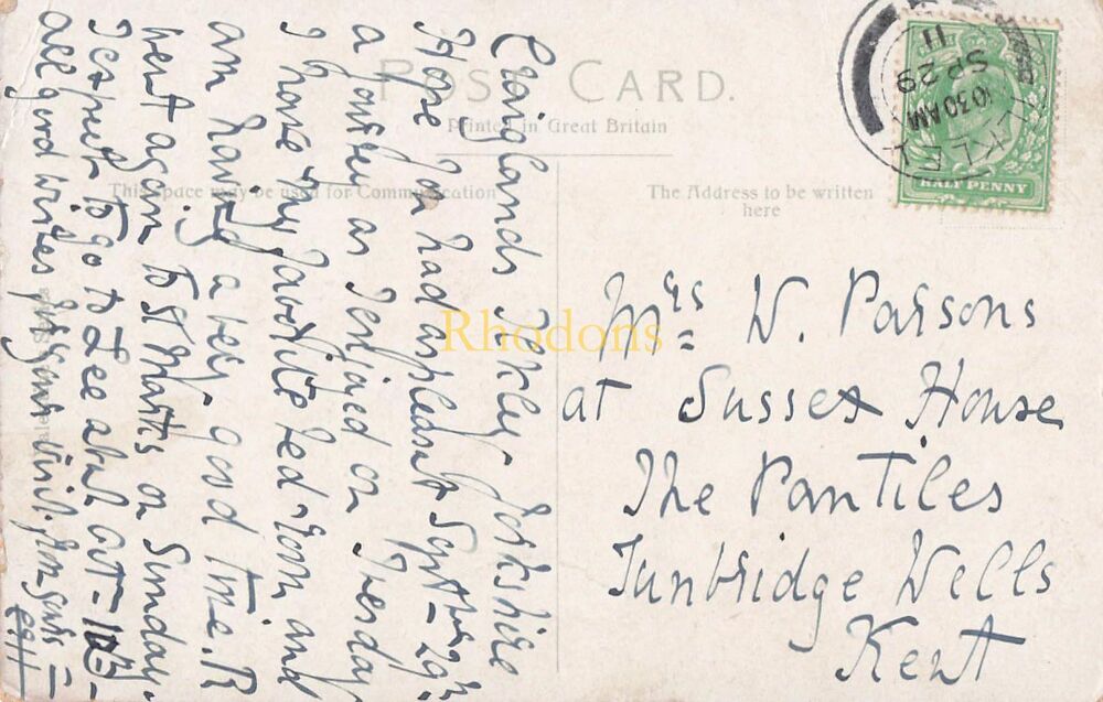 Yorkshire Postcard- A Winding Path On Ilkley Moors-Early 1900s PC | Genealogy Interest-Mrs W PARSONS, Tunbridge Wells, 1911