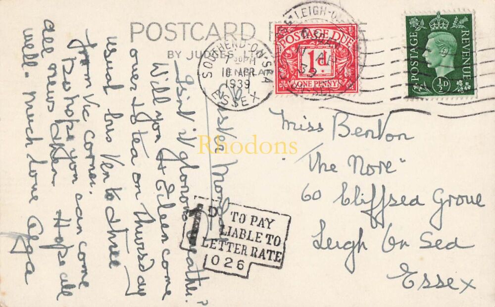 Cornwall Postcard-Fowey, View From Castle-1930s Judges PC With Postal History / Genealogy Interest