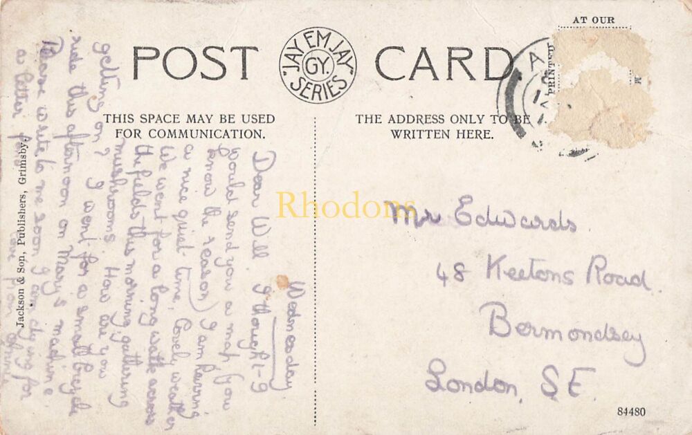 Genealogy Postcard-Mr W EDWARDS, Keetons Road, Bermondsey London-Early 1900s | Alford Lincolnshire, Jay Em Jay Series, Jackson, Grimsby