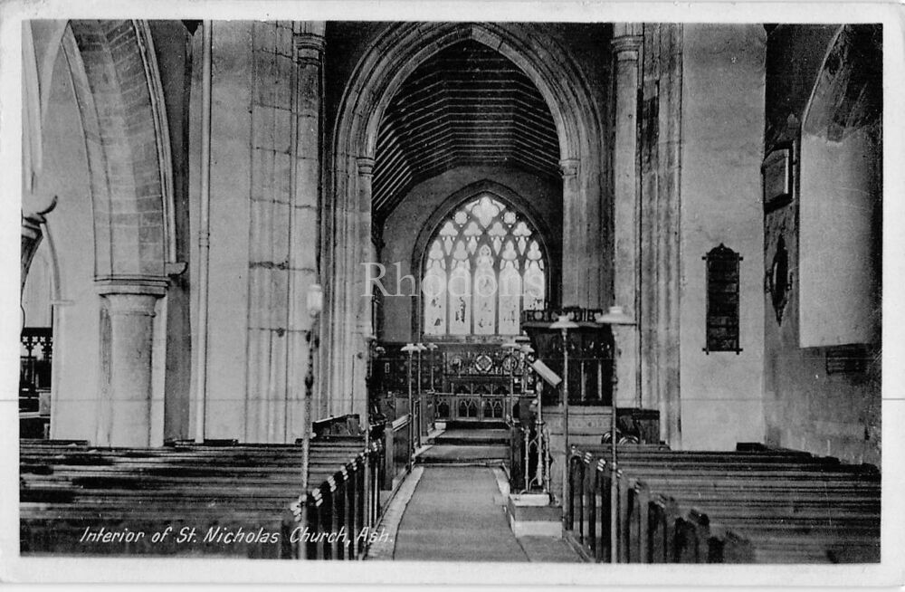 Genealogy Postcard-Family History-Mr & Mrs HUNT, Annandale Road, Greenwich, London SE10, 1939 | St Nicholas Church Interior, Ash, Kent