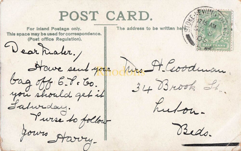 Genealogy Postcard-Mrs H GOODMAN, Brook Street, Luton 1905 | Westminster Abbey, London PC