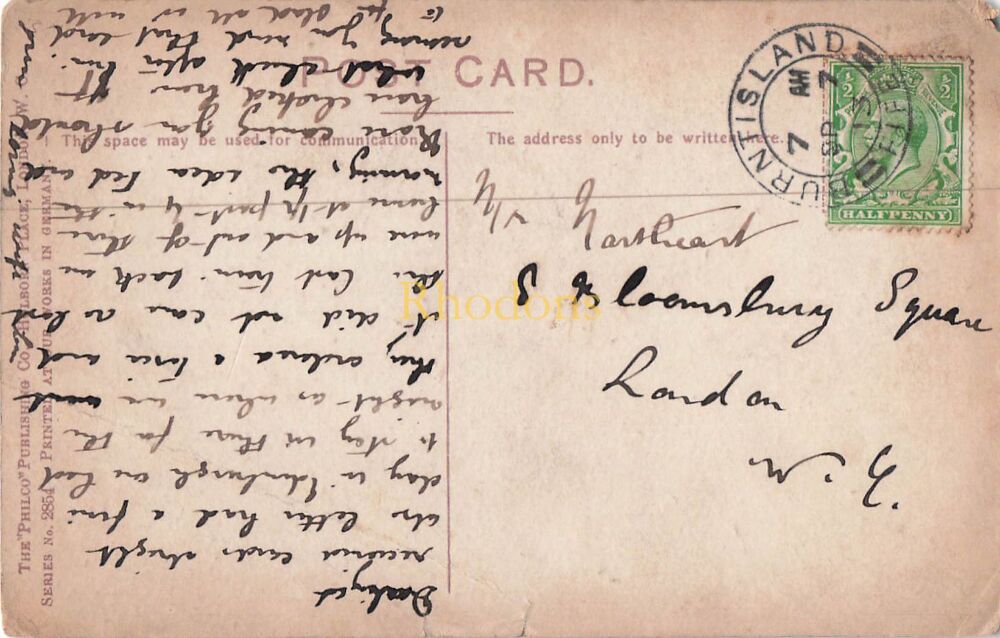 Genealogy Postcard-Mr NORTHEAST, Bloomsbury Square, London. 1913 | Burntisland Fife Postmark September 1913