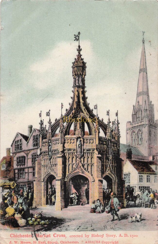 Genealogy Postcard-Mrs C NORTHEAST, M M Police, D Block Nr Salisbury, Wilts. 1904 | Chichester Market Cross-J W Moore PC