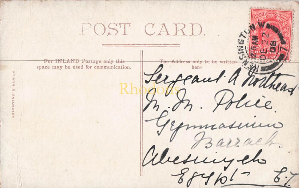 Genealogy Postcard-Sargeant A NORTHEAST, M M Police, Gymnasium Barracks. Abbassiyeh, Egypt 1908 | Sidmouth From Salcombe Hill, Valentines PC