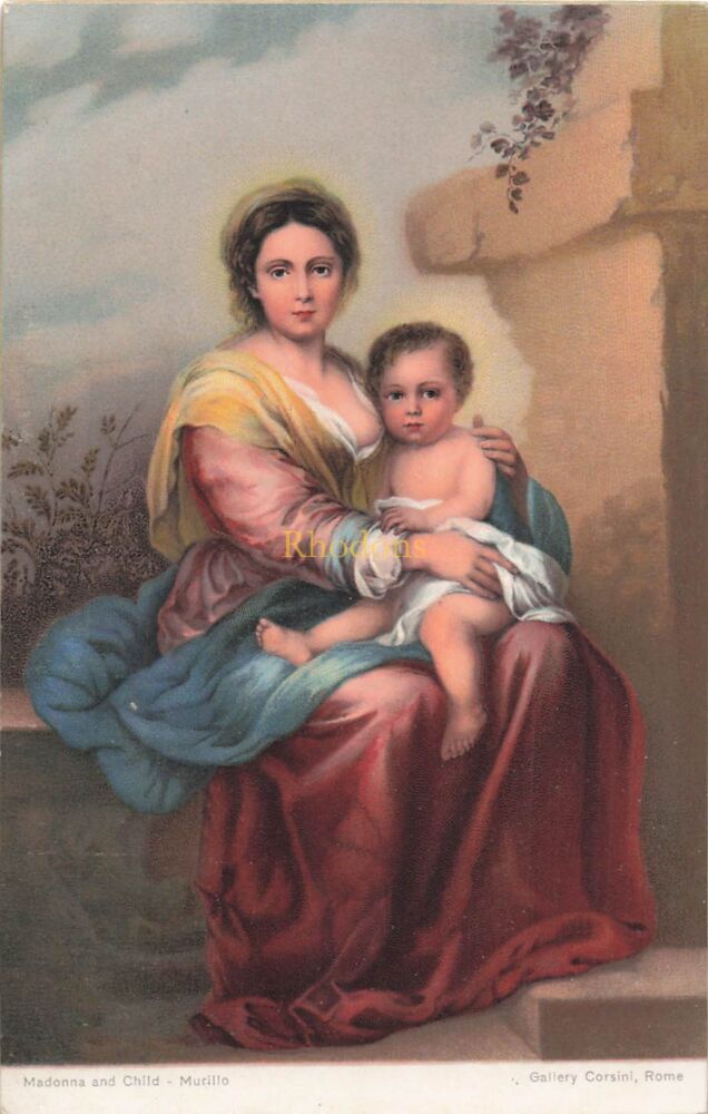 Art Postcard-Madonna and Child-Murillo. Vintage Misch & Co 'World Galleries' Series No 1000 (29805)