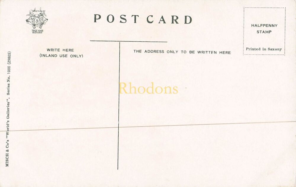 Art Postcard-Madonna and Child-Murillo. Vintage Misch & Co 'World Galleries' Series No 1000 (29805)