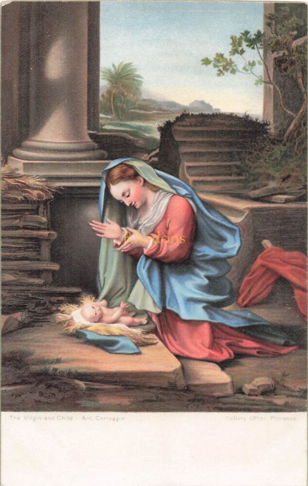Art Postcard-The Virgin and Child-Ant Corregio. Vintage Misch & Co 'World Galleries' Series No 1030 (29846)