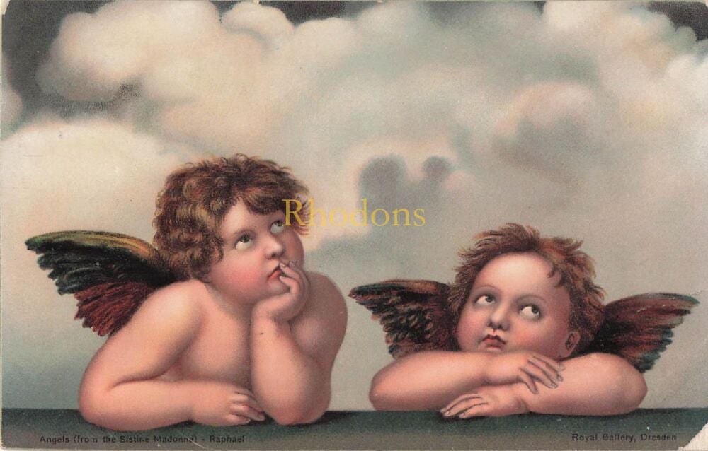 Art Postcard-Angels (From The Sistine Madonna), Raphael- Royal Gallery, Dresden. Vintage Misch & Co 'World Galleries' Series No 1076 (29699)