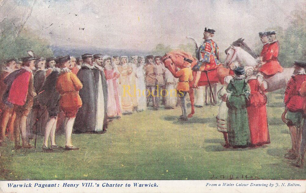 Warwick Pageant Postcard-Henry VIIIs Charter To Warwick-The Water Colour Post Card Co-Early 1900s PC | Miss Carly MILLER. Christchurch Road Norwich, 1