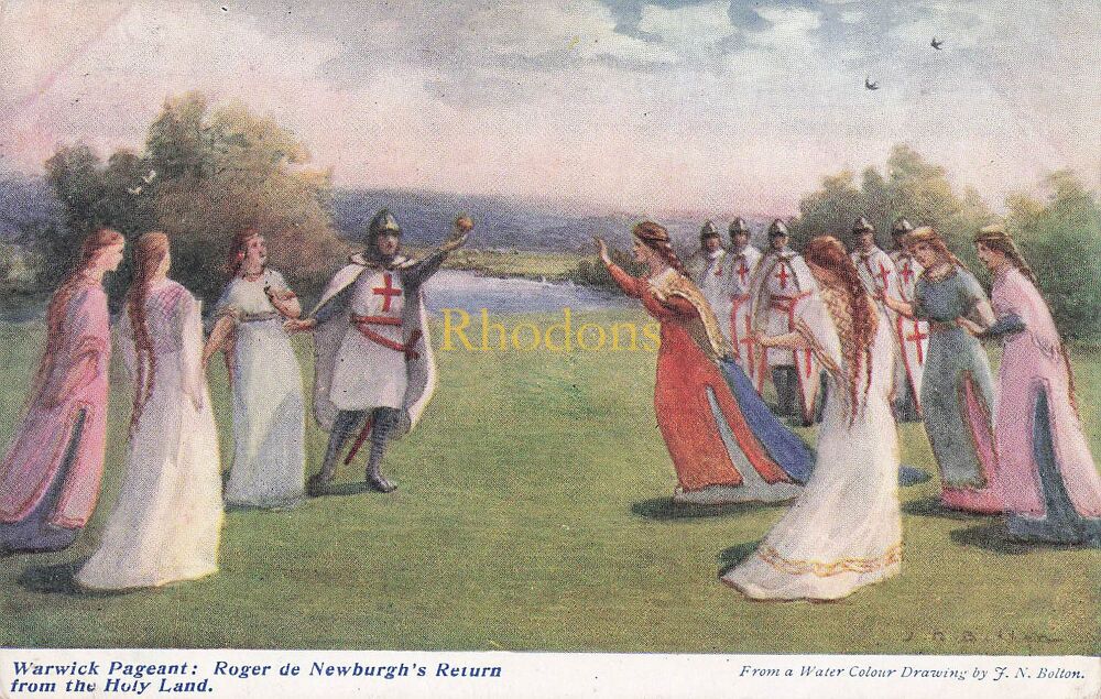 Warwick Pageant Postcard-Roger de Newburghs Return From The Holy Land-The Water Colour Post Card Co-Early 1900s PC | Miss B MILLER. Christchurch Road