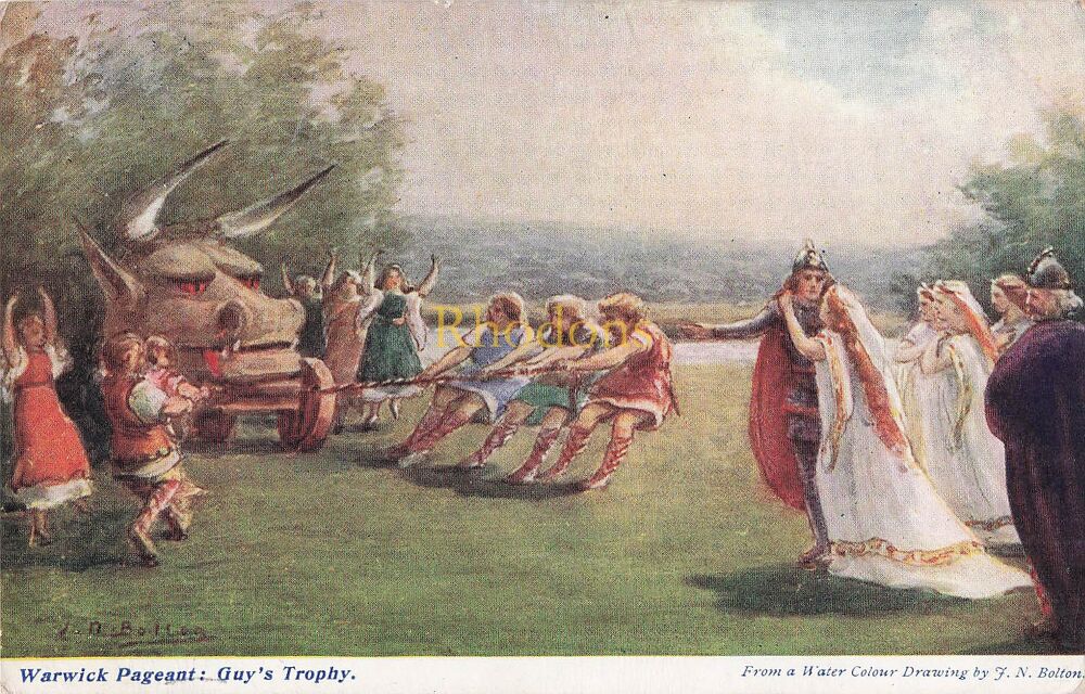 Warwick Pageant Postcard-Guys Trophy-The Water Colour Post Card Co-Early 1900s PC | Miss Carly MILLER. Christchurch Road Norwich, 1908