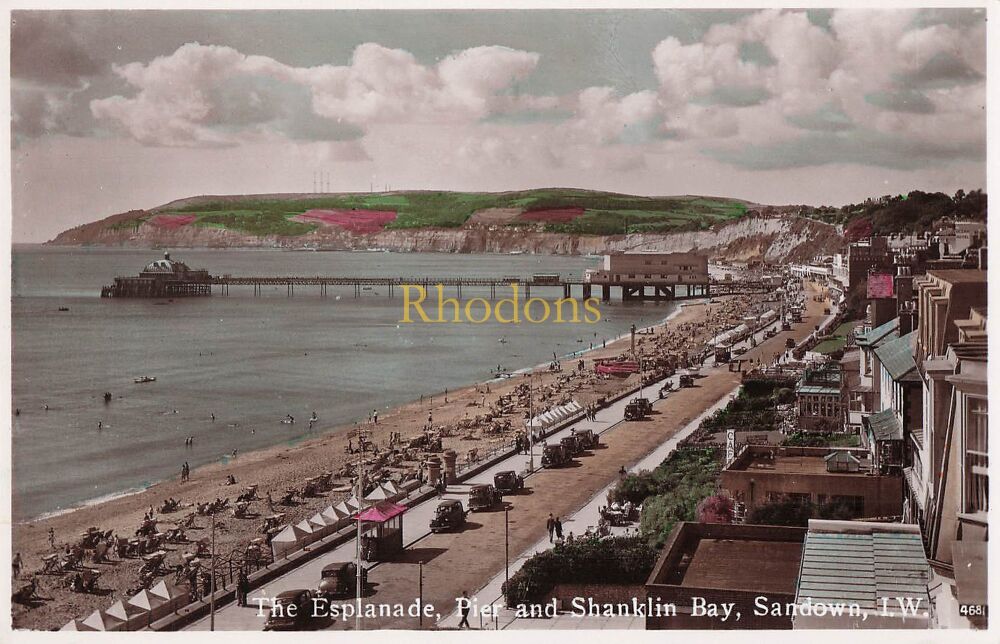 Isle of Wight Postcard-The Espalnade, Pier and Shanklin Bay, Sandown IOW-Early 1900s Nigh RPPC