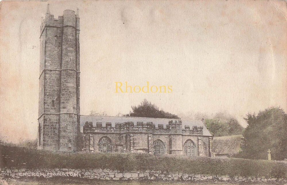 Genealogy Postcard-Mr D LUCAS Regent Road Salford Lancs-Manaton Church-Local PC Publisher-Cornwood Devon Button Postmark 1928