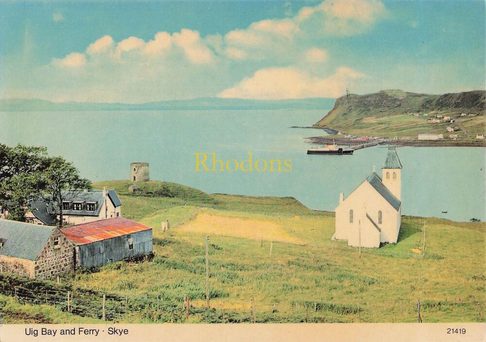 Scotland Postcard- Isle of Skye-Uig Bay and Ferry-Circa 1980s Whiteholme of Dundee PC