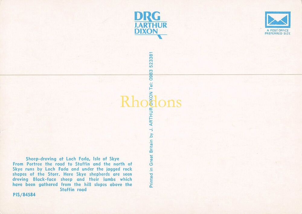 Scotland Postcard-Isle of Skye, Sheep Droving At Loch Fada-Circa 1980s J Arthur Dixon Colour Photo PC