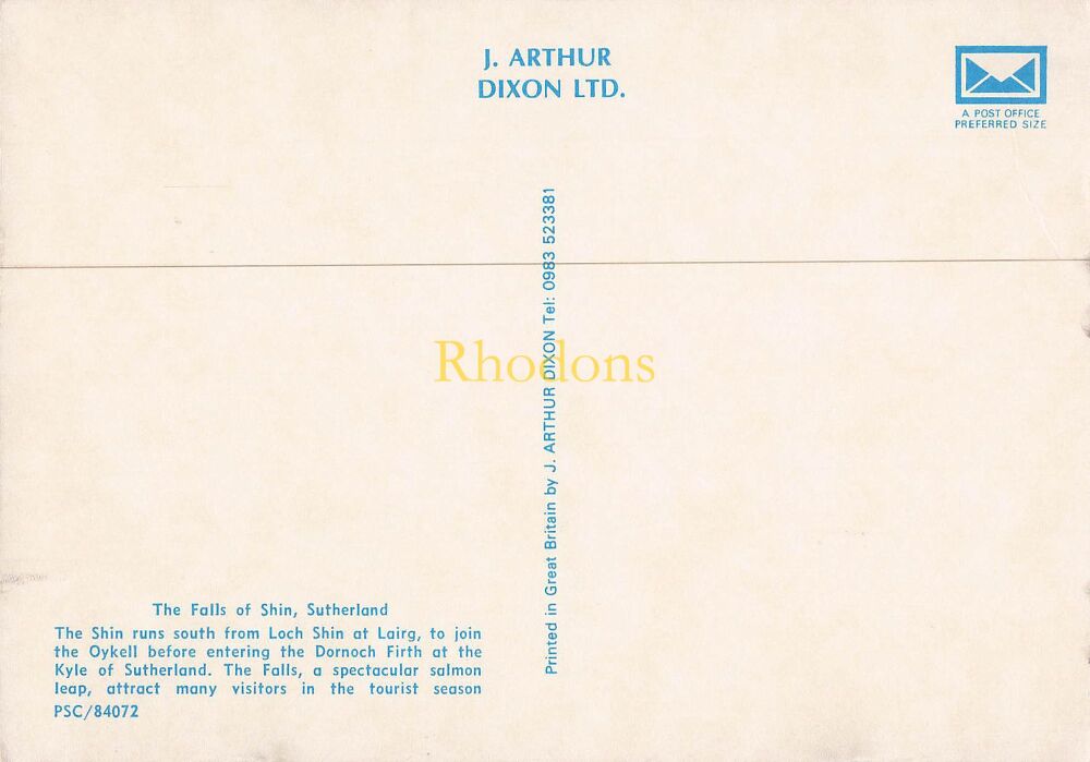 Scotland Postcard-Sutherland, The Falls of Shin-Circa 1980s J Arthur Dixon Colour Photo PC