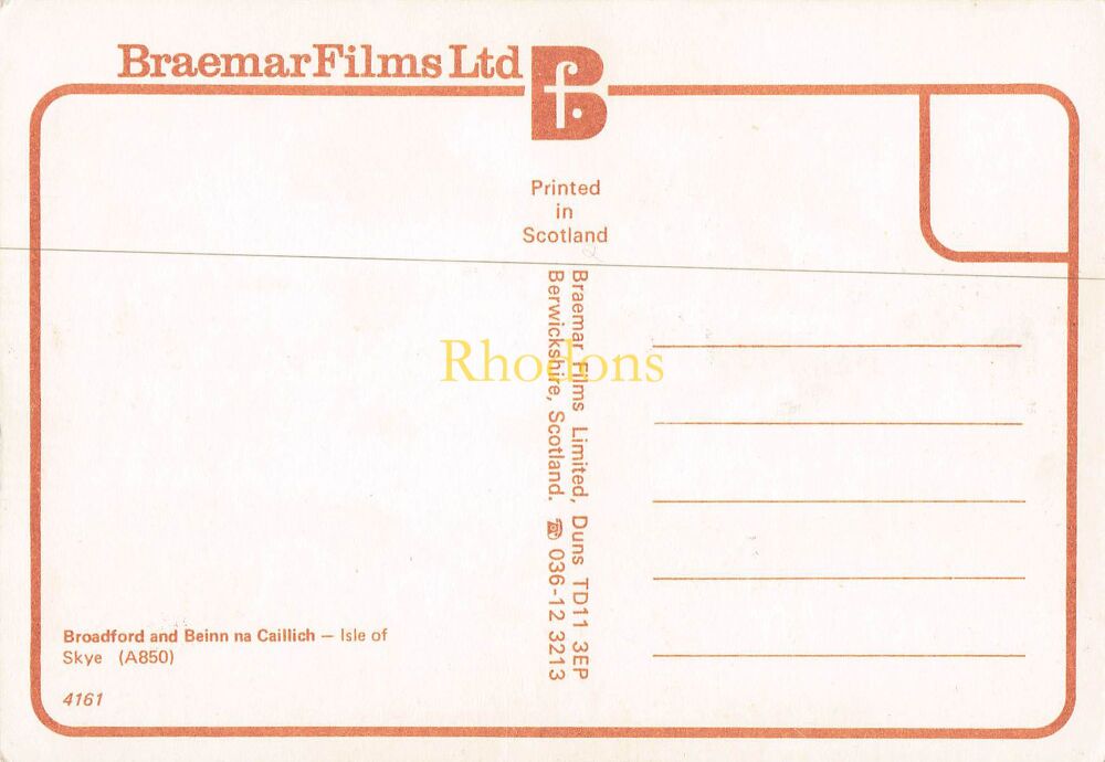 Scotland Postcard-Isle of Skye - Broadford and Beinn Na Caillich-Braemar Films Ltd Colour Photo PC