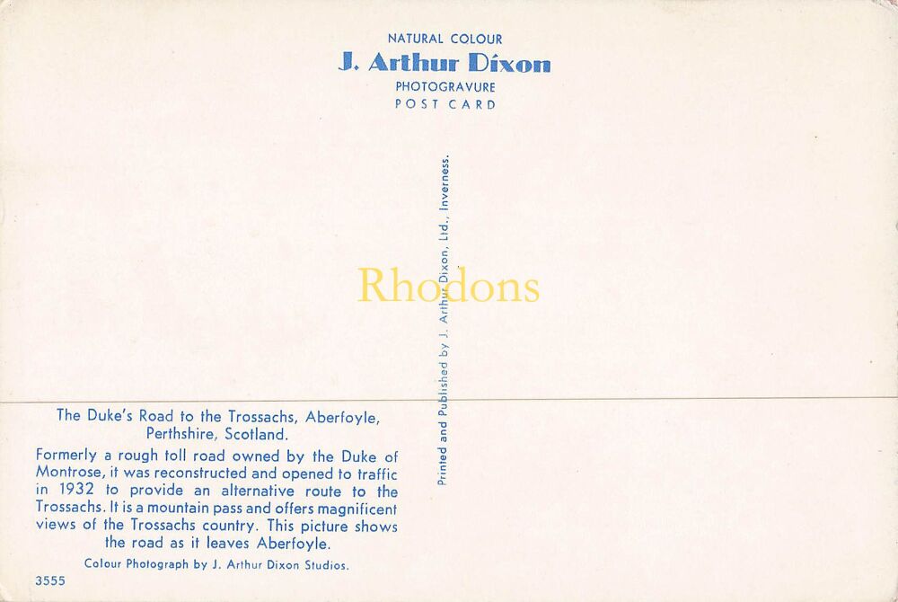 Scotland Postcard-Aberfoyle, Perthshire-The Dukes Road To The Trossachs-J Arthur Dixon Colour Photo PC