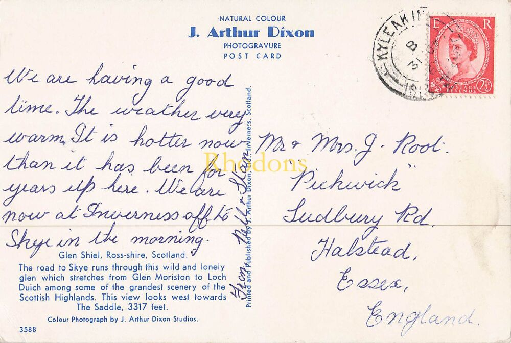 Scotland Postcard-Glen Shiel, Ross-Shire-1960s J Arthur Dixon Studios Colour Photo PC