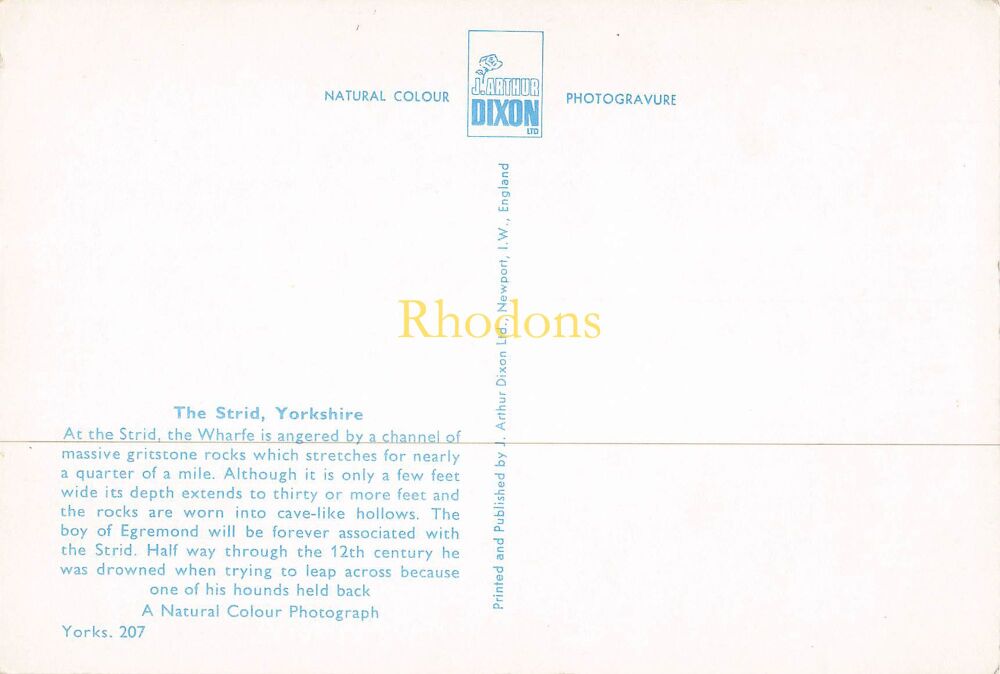 Yorkshire Postcard-The Strid, Yorks-J Arthur Dixon Natural Colour Photo PC