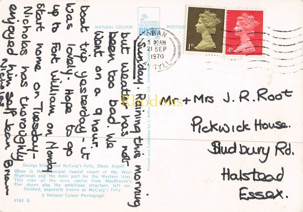 Scotland Postcard-Oban, Argyll-George Street and McCaigs Folly -Circa 1970s J Arthur Dixon Photo PC