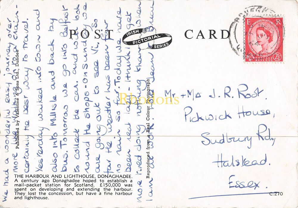 Ireland Postcard-The Harbour and Lighthouse, Donaghadee, NI-1960s Valentines Irish Pictorial Series PC