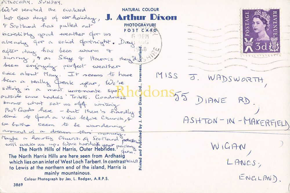 Scotland Postcard-The North Hills of Harris, Outer Hebrides-1960s J Arthur Dixon Natural Colour PC