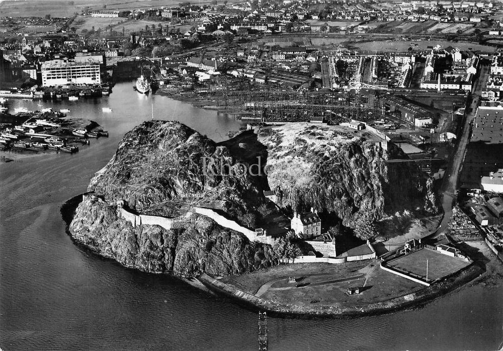 Scotland Postcard-Dumbarton Rock and Castle, Dunbartonshire-Aerofilms RPPC